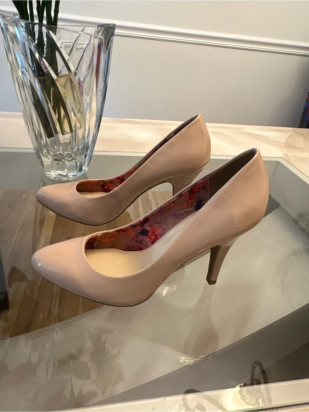 Fergalicious Nude Patent Pointed-Toe Pumps size 8 1/2